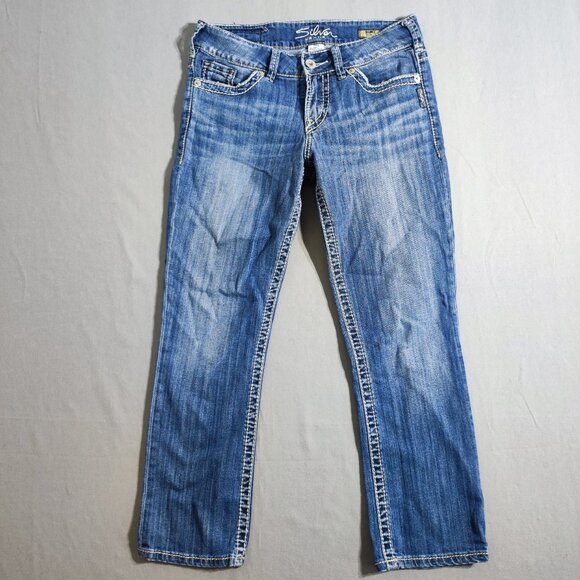 Silver Suki Capri jeans women's size 28 hard washed denim blue straight leg - Picture 1 of 16